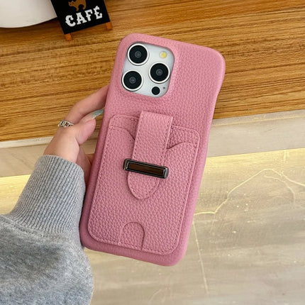 For iPhone 16 Pro Max Case with Card Slots Litchi Texture Leather + PET Phone Cover