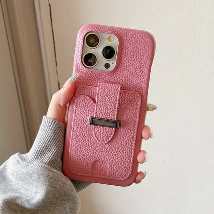 For iPhone 16 Pro Max Case with Card Slots Litchi Texture Leather + PET Phone Cover