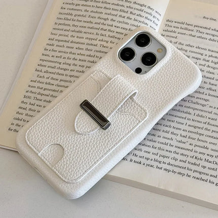 For iPhone 16 Pro Max Case with Card Slots Litchi Texture Leather + PET Phone Cover