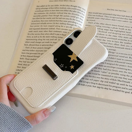 For iPhone 16 Pro Max Case with Card Slots Litchi Texture Leather + PET Phone Cover