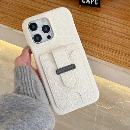 For iPhone 16 Pro Max Case with Card Slots Litchi Texture Leather + PET Phone Cover