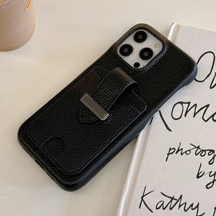For iPhone 16 Pro Max Case with Card Slots Litchi Texture Leather + PET Phone Cover