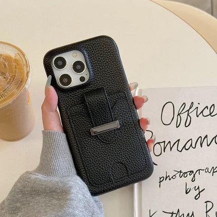 For iPhone 16 Pro Max Case with Card Slots Litchi Texture Leather + PET Phone Cover