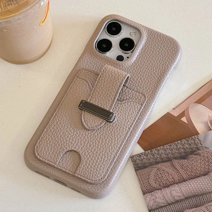 For iPhone 16 Pro Max Case with Card Slots Litchi Texture Leather + PET Phone Cover