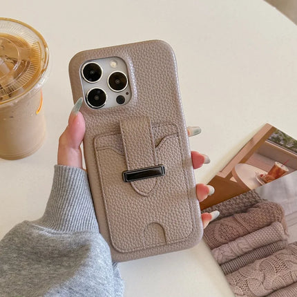 For iPhone 16 Pro Max Case with Card Slots Litchi Texture Leather + PET Phone Cover