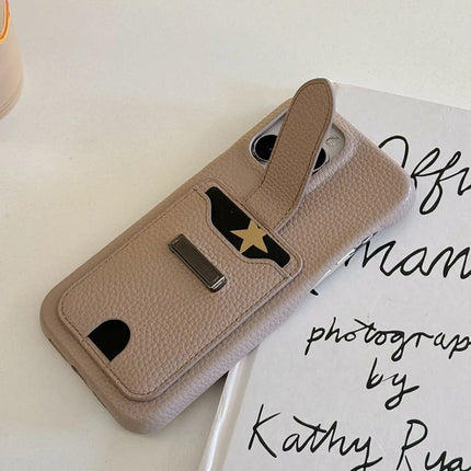 For iPhone 16 Pro Max Case with Card Slots Litchi Texture Leather + PET Phone Cover