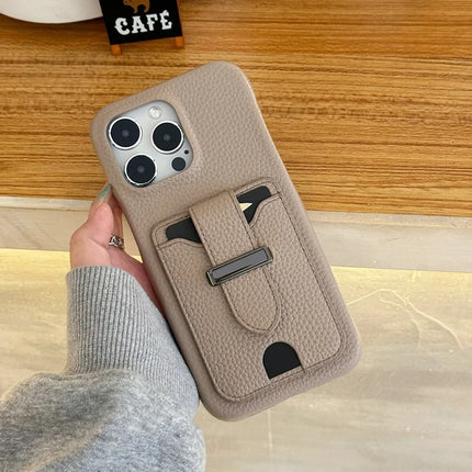 For iPhone 16 Pro Max Case with Card Slots Litchi Texture Leather + PET Phone Cover