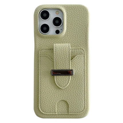For iPhone 16 Pro Max Case with Card Slots Litchi Texture Leather + PET Phone Cover - Green