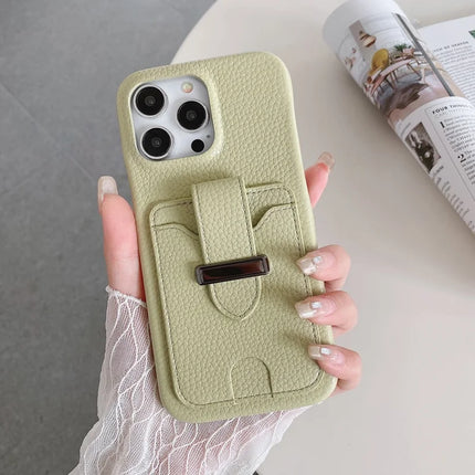 For iPhone 16 Pro Max Case with Card Slots Litchi Texture Leather + PET Phone Cover