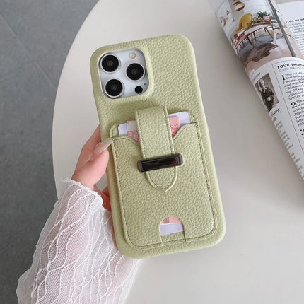 For iPhone 16 Pro Max Case with Card Slots Litchi Texture Leather + PET Phone Cover