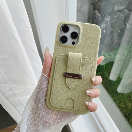 For iPhone 16 Pro Max Case with Card Slots Litchi Texture Leather + PET Phone Cover
