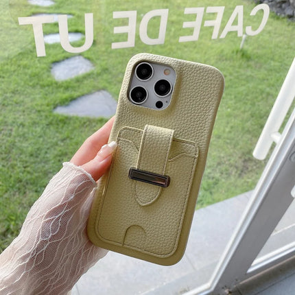 For iPhone 16 Pro Max Case with Card Slots Litchi Texture Leather + PET Phone Cover