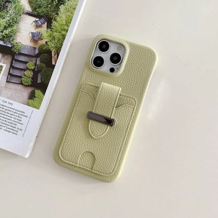 For iPhone 16 Pro Max Case with Card Slots Litchi Texture Leather + PET Phone Cover