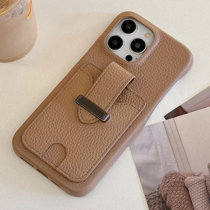 For iPhone 16 Pro Max Case with Card Slots Litchi Texture Leather + PET Phone Cover