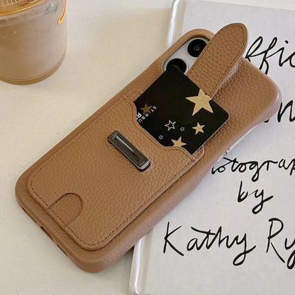 For iPhone 16 Pro Max Case with Card Slots Litchi Texture Leather + PET Phone Cover