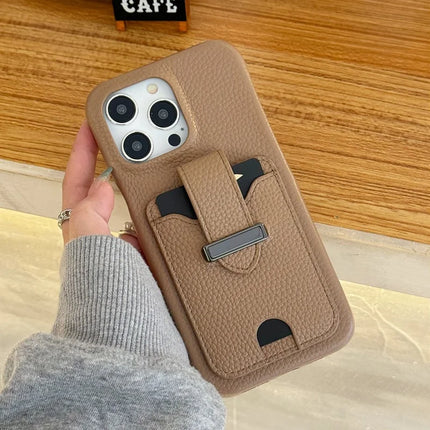 For iPhone 16 Pro Max Case with Card Slots Litchi Texture Leather + PET Phone Cover
