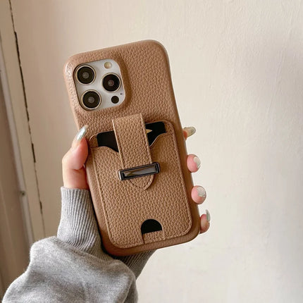 For iPhone 16 Pro Max Case with Card Slots Litchi Texture Leather + PET Phone Cover