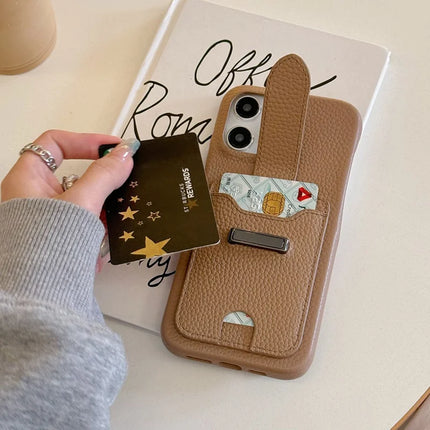 For iPhone 16 Pro Max Case with Card Slots Litchi Texture Leather + PET Phone Cover
