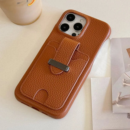 For iPhone 16 Pro Max Case with Card Slots Litchi Texture Leather + PET Phone Cover