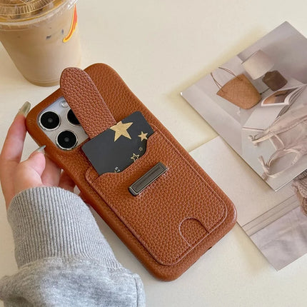 For iPhone 16 Pro Max Case with Card Slots Litchi Texture Leather + PET Phone Cover