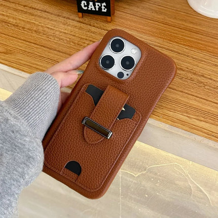 For iPhone 16 Pro Max Case with Card Slots Litchi Texture Leather + PET Phone Cover