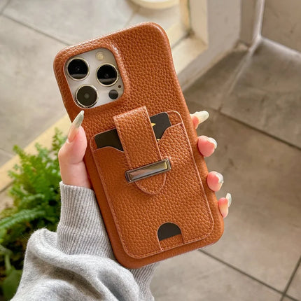 For iPhone 16 Pro Max Case with Card Slots Litchi Texture Leather + PET Phone Cover