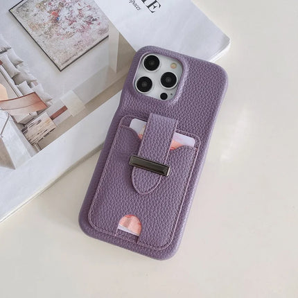 For iPhone 16 Pro Max Case with Card Slots Litchi Texture Leather + PET Phone Cover