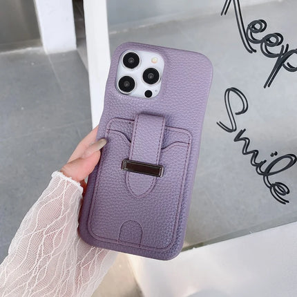 For iPhone 16 Pro Max Case with Card Slots Litchi Texture Leather + PET Phone Cover