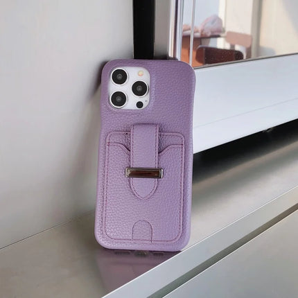 For iPhone 16 Pro Max Case with Card Slots Litchi Texture Leather + PET Phone Cover