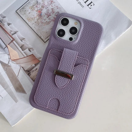 For iPhone 16 Pro Max Case with Card Slots Litchi Texture Leather + PET Phone Cover