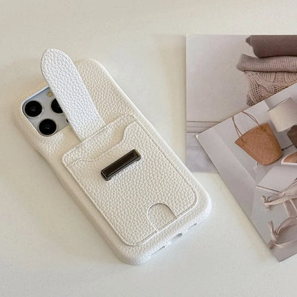 For iPhone 16 Pro Case with Card Slots Litchi Texture Leather + PET Phone Cover