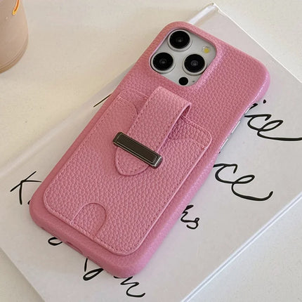 For iPhone 16 Pro Case with Card Slots Litchi Texture Leather + PET Phone Cover
