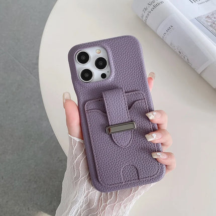 For iPhone 16 Pro Case with Card Slots Litchi Texture Leather + PET Phone Cover