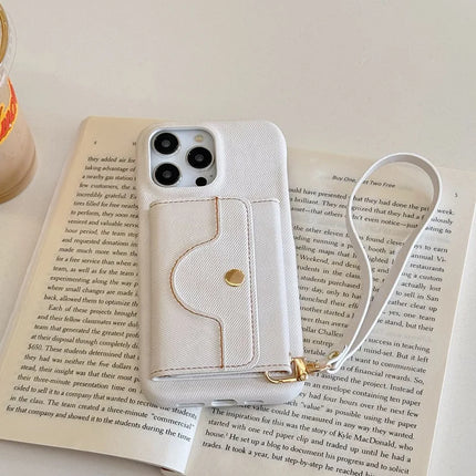 For iPhone 16 Pro Max Case Card Slots Mirror Design Jeans Cloth Texture PU Leather Back Cover with Strap