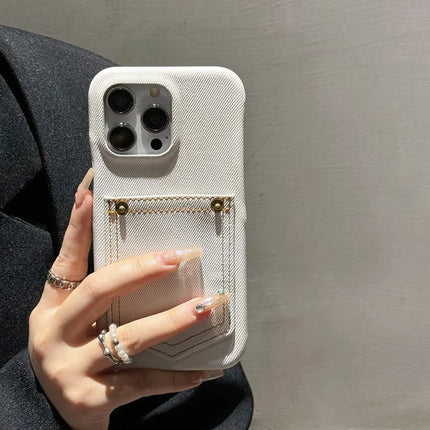 For iPhone 16 Pro Max Case Card Holder Jeans Cloth Texture PU Leather Back Cover
