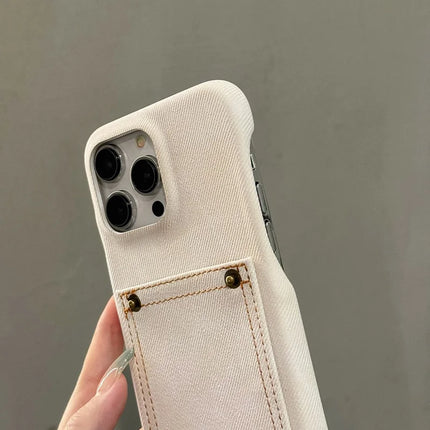 For iPhone 16 Pro Max Case Card Holder Jeans Cloth Texture PU Leather Back Cover