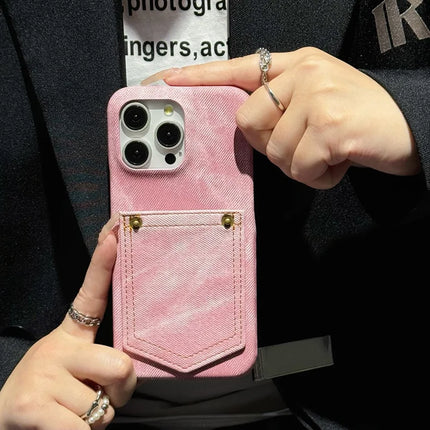 For iPhone 16 Pro Max Case Card Holder Jeans Cloth Texture PU Leather Back Cover