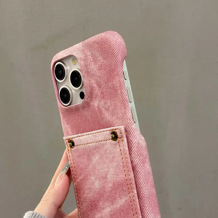 For iPhone 16 Pro Max Case Card Holder Jeans Cloth Texture PU Leather Back Cover