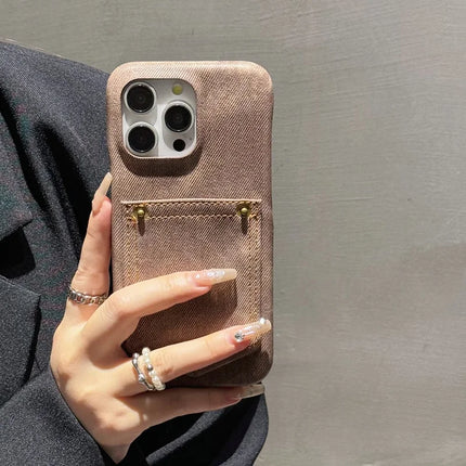 For iPhone 16 Pro Max Case Card Holder Jeans Cloth Texture PU Leather Back Cover