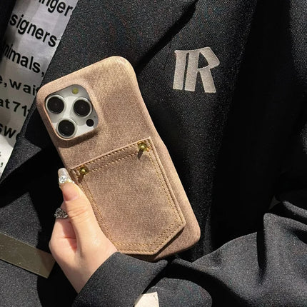 For iPhone 16 Pro Max Case Card Holder Jeans Cloth Texture PU Leather Back Cover