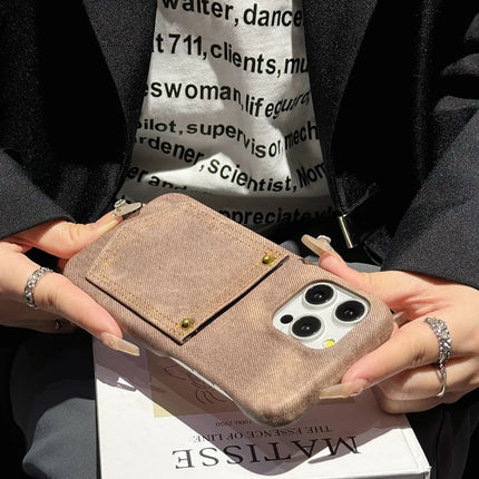 For iPhone 16 Pro Max Case Card Holder Jeans Cloth Texture PU Leather Back Cover