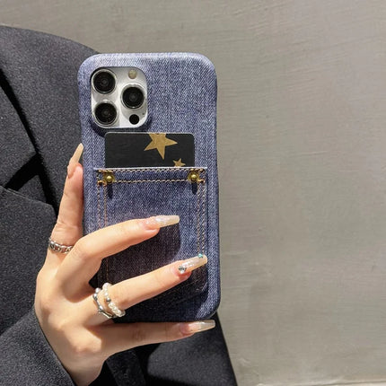 For iPhone 16 Pro Max Case Card Holder Jeans Cloth Texture PU Leather Back Cover