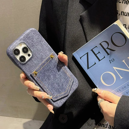 For iPhone 16 Pro Max Case Card Holder Jeans Cloth Texture PU Leather Back Cover