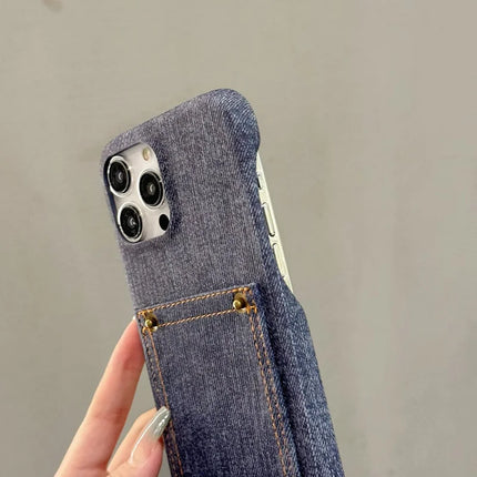 For iPhone 16 Pro Max Case Card Holder Jeans Cloth Texture PU Leather Back Cover