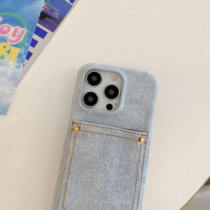 For iPhone 16 Pro Max Case Card Holder Jeans Cloth Texture PU Leather Back Cover
