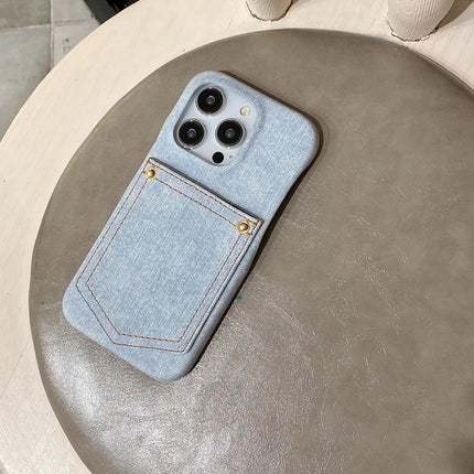 For iPhone 16 Pro Max Case Card Holder Jeans Cloth Texture PU Leather Back Cover