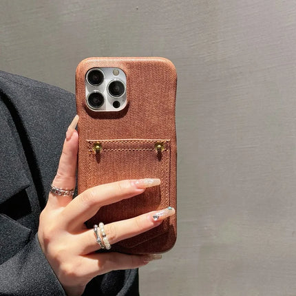 For iPhone 16 Pro Max Case Card Holder Jeans Cloth Texture PU Leather Back Cover