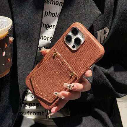 For iPhone 16 Pro Max Case Card Holder Jeans Cloth Texture PU Leather Back Cover