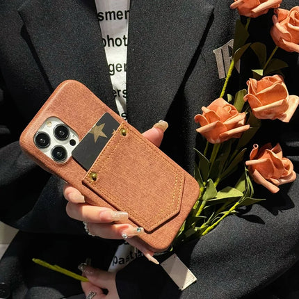 For iPhone 16 Pro Max Case Card Holder Jeans Cloth Texture PU Leather Back Cover