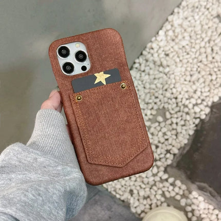 For iPhone 16 Pro Max Case Card Holder Jeans Cloth Texture PU Leather Back Cover